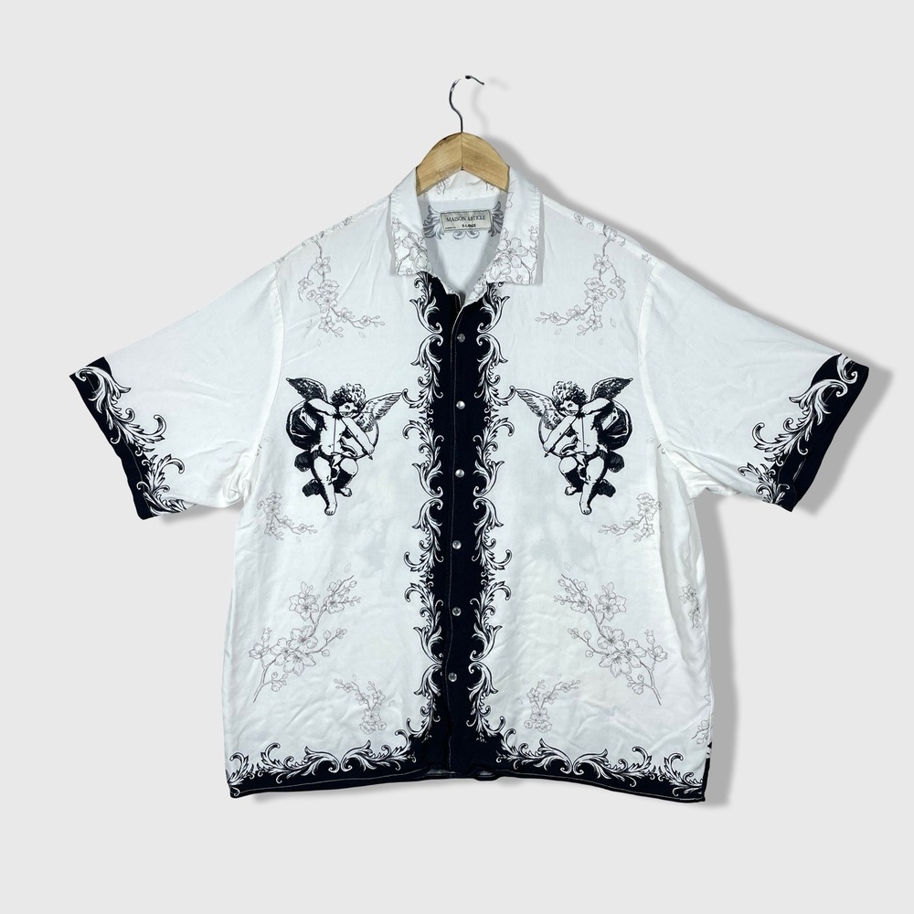 Maison Article Button Up Shirt Mens XL White Baroque Angel Cherub Streetwear